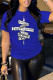 Blue Fashion Casual Print Letter O Neck T-Shirts
