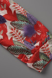 Red Fashion Casual Print Bandage V Neck Long Sleeve Two Pieces