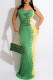 Green Fashion Sexy Print Backless Letter Spaghetti Strap One Step Skirt Dresses