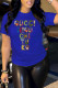 Blue Fashion Casual Print Letter O Neck T-Shirts