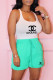 Cyan Fashion Casual Print Letter U Neck Sleeveless Two Pieces