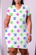 White Fashion Casual Print Letter V Neck One Step Skirt Dresses
