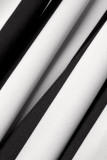 Black White Fashion Casual Striped Print Backless Turtleneck Plus Size Jumpsuits