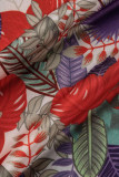 Red Fashion Casual Print Bandage V Neck Long Sleeve Two Pieces