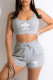 Grey Fashion Casual Print Letter U Neck Sleeveless Two Pieces