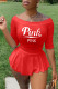 Red Casual Print Patchwork O Neck Half Sleeve Two Pieces
