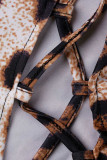 Colour Sexy Print Hollowed Out Patchwork Backless O Neck Regular Rompers