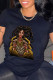 Black Fashion Casual Print Basic O Neck T-Shirts
