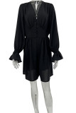 Black Casual Solid Patchwork V Neck Straight Rompers