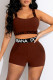 Coffee Fashion Street Letter Print Patchwork Spaghetti Strap Sleeveless Two Pieces