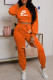Orange Fashion Sportswear Print Letter O Neck Long Sleeve Two Pieces