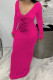 Rose Red Fashion Sexy Print Letter V Neck One Step Skirt Dresses