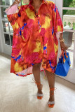 Leopard Print Casual Print Patchwork Buckle Shirt Dress Dresses