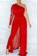 Red Sexy Solid Patchwork See-through Oblique Collar Regular Jumpsuits