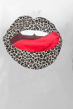 White Fashion Street Leopard Lips Printed Patchwork O Neck T-Shirts