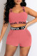 Pink Fashion Street Letter Print Patchwork Spaghetti Strap Sleeveless Two Pieces