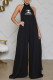 Black Fashion Street Print Backless Halter Loose Jumpsuits