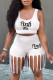 White Sexy Print Tassel Patchwork U Neck Sleeveless Two Pieces