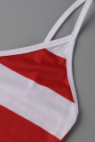 Red Casual Striped Print Patchwork Spaghetti Strap Straight Dresses