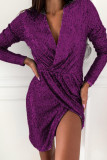 Pink Casual Solid Patchwork Asymmetrical V Neck Dresses