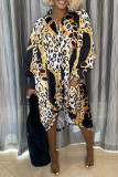 Red Casual Print Patchwork Buckle Shirt Dress Dresses