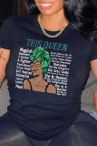 Black Fashion Casual Print Basic O Neck T-Shirts