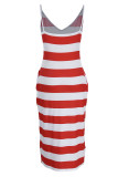 Red Casual Striped Print Patchwork Spaghetti Strap Straight Dresses