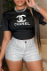 Black Fashion Casual Print Letter O Neck T-Shirts