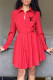 Red Fashion Casual Print Letter Turndown Collar A Line Dresses