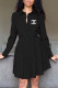 Black Fashion Casual Print Letter Turndown Collar A Line Dresses