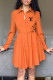 Tangerine Red Fashion Casual Print Letter Turndown Collar A Line Dresses