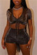 Coffee Fashion Casual Solid Draw String Frenulum V Neck Short Sleeve Two Pieces
