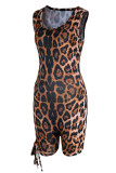 Colour Sexy Print Hollowed Out Patchwork Backless O Neck Regular Rompers
