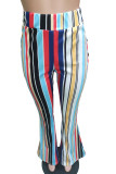 Yellow White Blue Pink Yellow Olive green Color blue Elastic Fly High Striped Loose Pants Bottoms