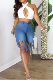 White Casual Solid Tassel Plus Size Jeans