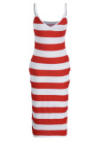 Red Casual Striped Print Patchwork Spaghetti Strap Straight Dresses