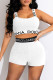 White Fashion Street Letter Print Patchwork Spaghetti Strap Sleeveless Two Pieces