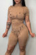 Camel Sexy Solid Hollowed Out Patchwork Half A Turtleneck Short Sleeve Two Pieces