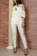 White Fashion Casual Print Letter O Neck Short Sleeve Two Pieces
