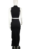 Black Sexy Solid Hollowed Out Patchwork O Neck Sleeveless Two Pieces