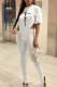 White Sexy Print Patchwork Asymmetrical O Neck Short Sleeve Two Pieces