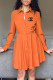 Tangerine Red Fashion Casual Print Letter Turndown Collar A Line Dresses