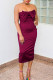 Burgundy Fashion Sexy Solid Patchwork Backless With Bow Strapless Evening Dress