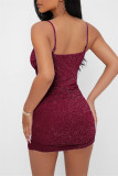 Blue Fashion Sexy Solid Patchwork Backless V Neck Sling Dress