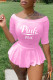 Pink Casual Print Patchwork O Neck Half Sleeve Two Pieces