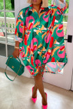 Leopard Print Casual Print Patchwork Buckle Shirt Dress Dresses