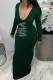 Green Fashion Sexy Print Letter V Neck One Step Skirt Dresses
