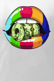 White Fashion Street Lips Printed Patchwork O Neck T-Shirts