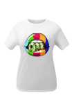 White Fashion Street Lips Printed Patchwork O Neck T-Shirts