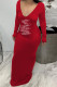 Red Fashion Sexy Print Letter V Neck One Step Skirt Dresses
